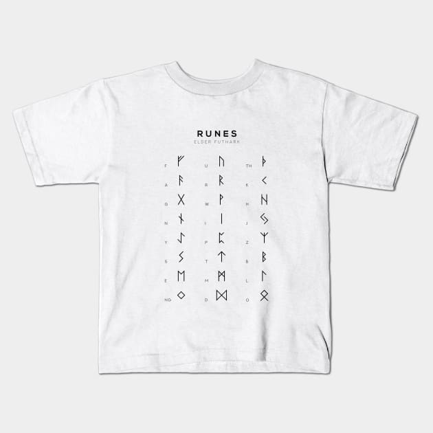 Runes Chart - Elder Futhark Runes Alphabet Learning Chart - White Kids T-Shirt by typelab